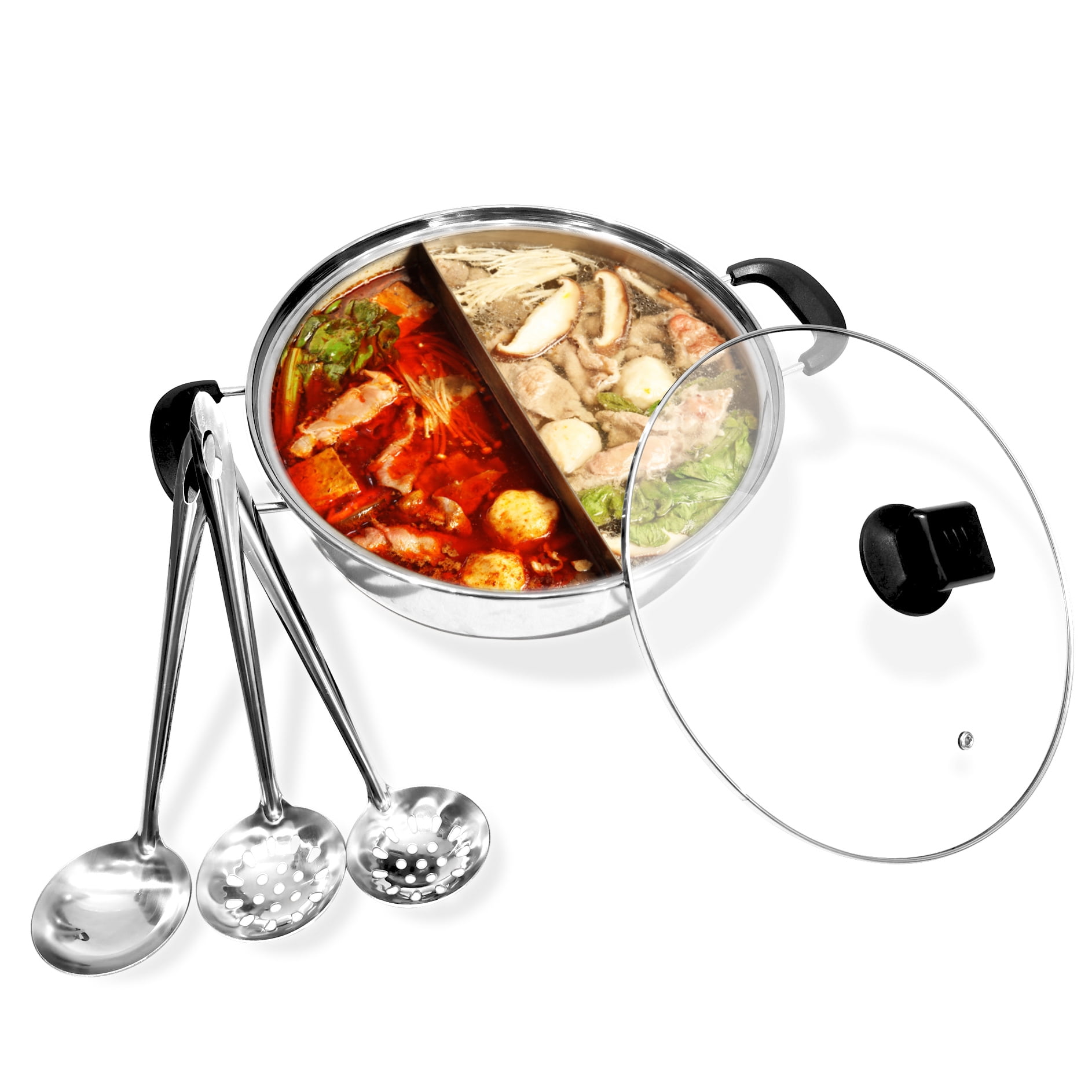 Tayama 11 in./28 cm 4 qt. Stainless Steel Shabu Hot Pot with Divider and  3-Ladles TG-28CR - The Home Depot