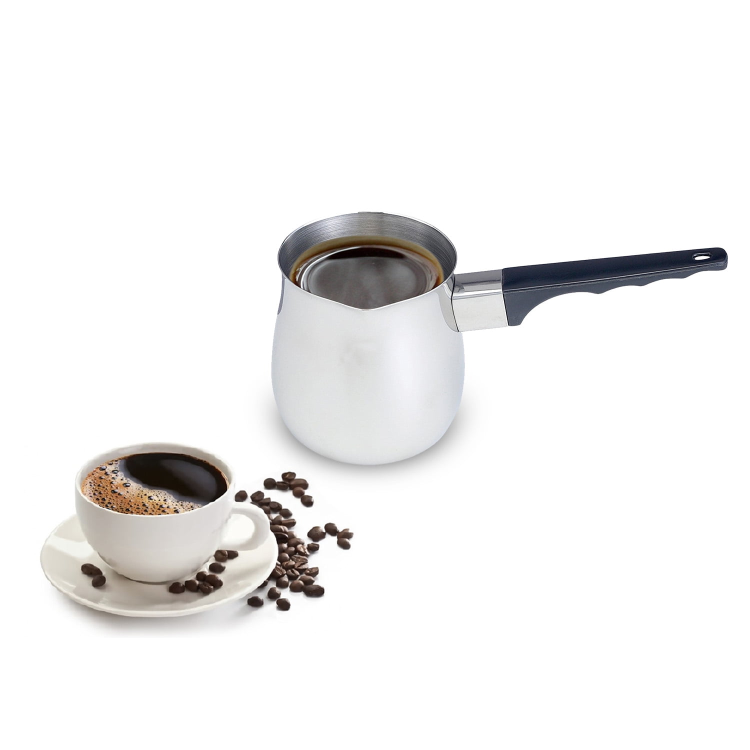 Turkish Coffee Pot, Stainless Steel Milk and Coffee Warmer,  Ibrik Cezve Arabic Briki Coffee Pot, Chocolate and Butter Melting Pot with  Heat Resistant Handle, 20 OZ, 600 ML: Coffee Servers