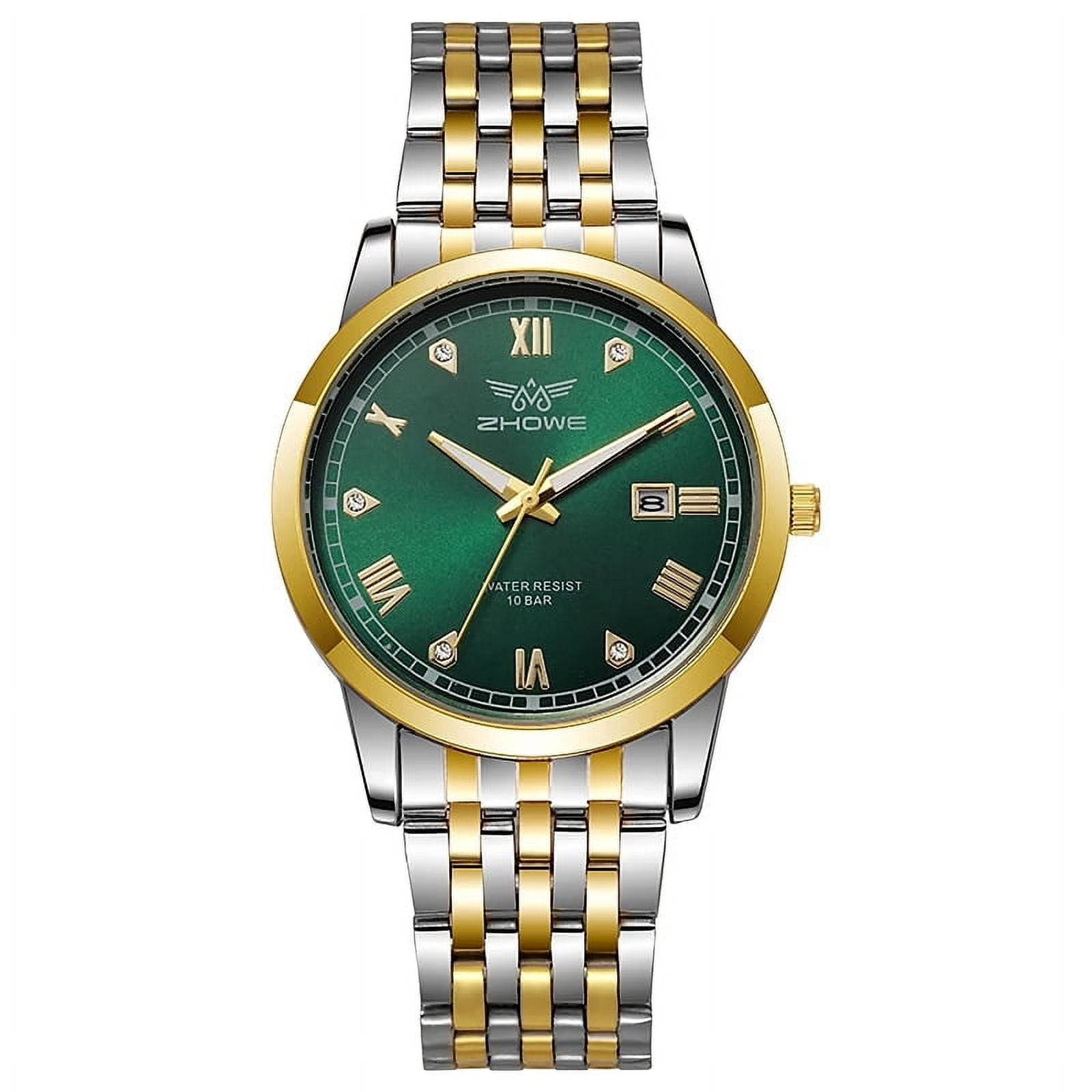 High Quality Stainless Steel Men Quartz Watch Calendar Fashion Roman Numerals Wristwatch reloj hombre elegante Saat gold green Walmart