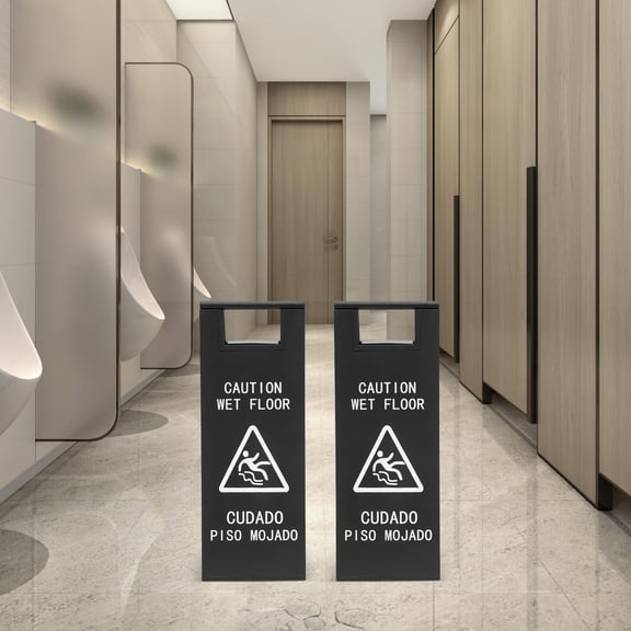 High-Quality Stainless Steel Wet Floor Sign with Bold Text, Modern Rectangular Design, Portable Carrying Handle for Easy Use