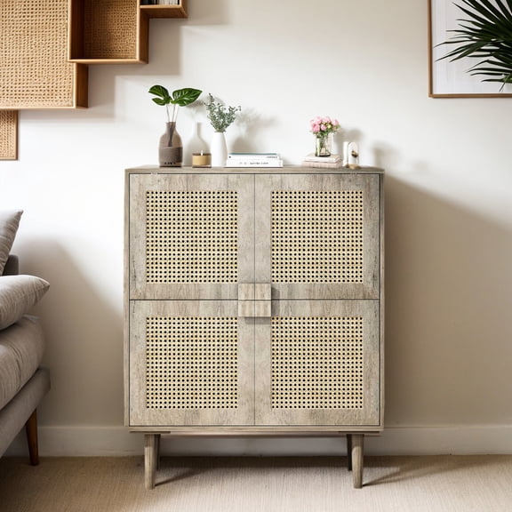High-Quality Storage Sideboard with Rattan Mesh Doors / Tidy Up Your Primary Living Area