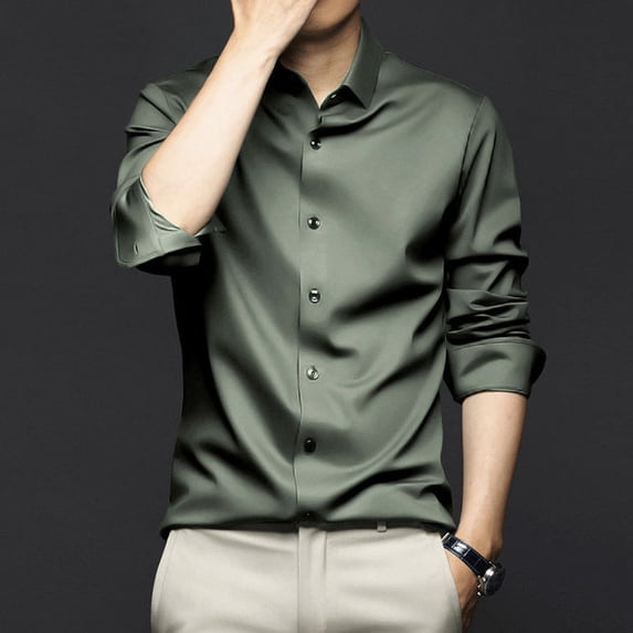 High Quality Stretch Anti-Wrinkle Men Shirts Long Sleeve Dress Shirts Male Slim Social Business Blouse Solid Color Shirt