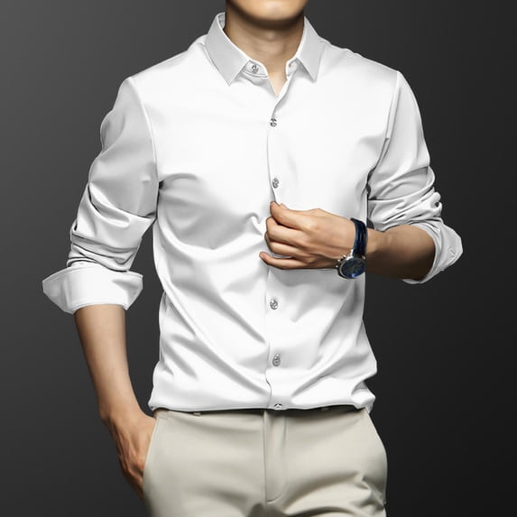 High Quality Stretch Anti-Wrinkle Men Shirts Long Sleeve Dress Shirts Male Slim Social Business Blouse Solid Color Shirt