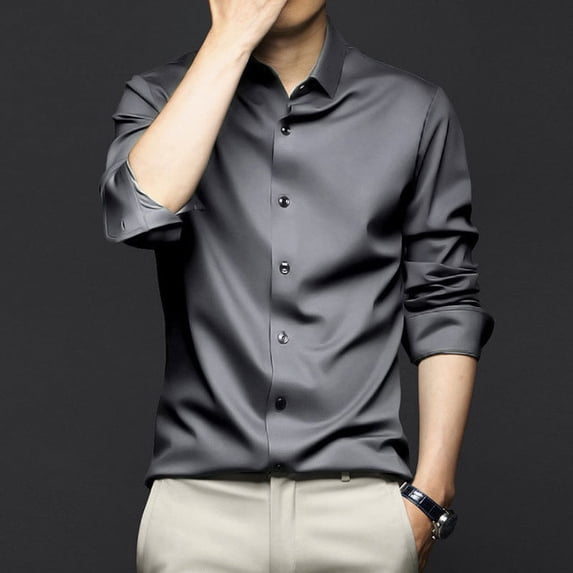 High Quality Stretch Anti-Wrinkle Men Shirts Long Sleeve Dress Shirts Male Slim Social Business Blouse Solid Color Shirt