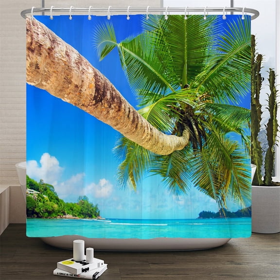 High Quality Sunny Beach Printed Fabric Shower Curtains Sea Scenery Bath Screen Waterproof Products Bathroom Decor with 12
