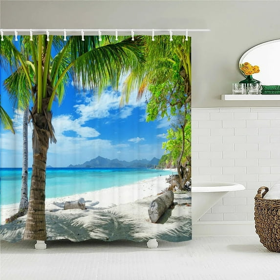 High Quality Sunny Beach Printed Fabric Shower Curtains Sea Scenery Bath Screen Waterproof Products Bathroom Decor with 12