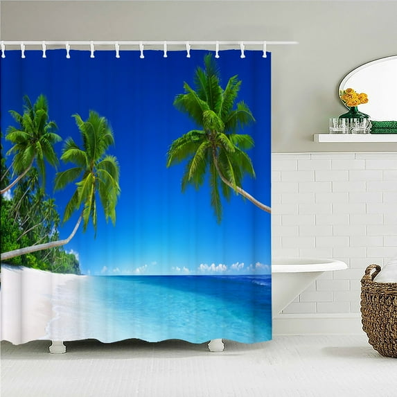 High Quality Sunny Beach Printed Fabric Shower Curtains Sea Scenery Bath Screen Waterproof Products Bathroom Decor with 12