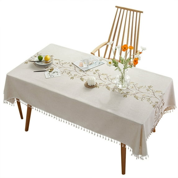 High Quality Tablecloths for Rectangle Tables, Cotton Linen TableCloth Waterproof Tablecloth Wrinkle Free Farmhouse Dining Table Cover, Soft Fabric Table Cloths with Tassels