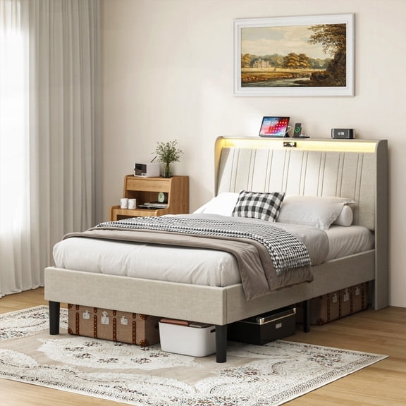 High-Quality Twin Bed Frame - Metal & Wood Construction, 800 lbs Capacity