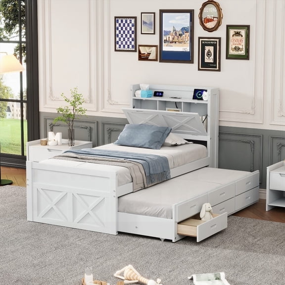 High-Quality Twin Size Bed with Storage & Outlets