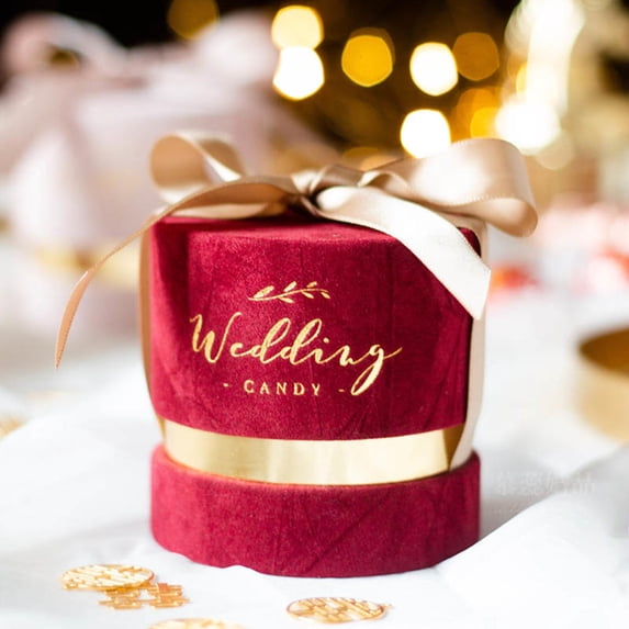 High Quality Velvet Fabric Charm Red Gold INS Style Personalized Creative Wedding Candy Box Chocolate Cookie Portable Party Supplies Gift Bag Jelwery Gift Packaging Empty Box