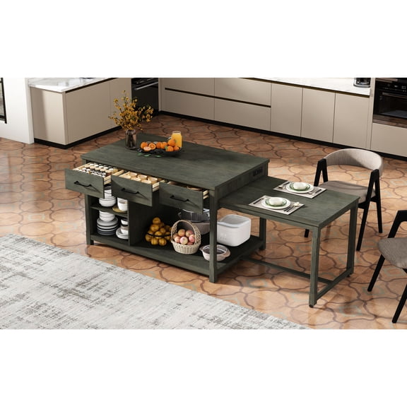 High - Quality Wood - Pull - out Extension for Extra Space and Power Outlets - Daily Kitchen Tasks - Sturdy and Modern Kitchen Cart