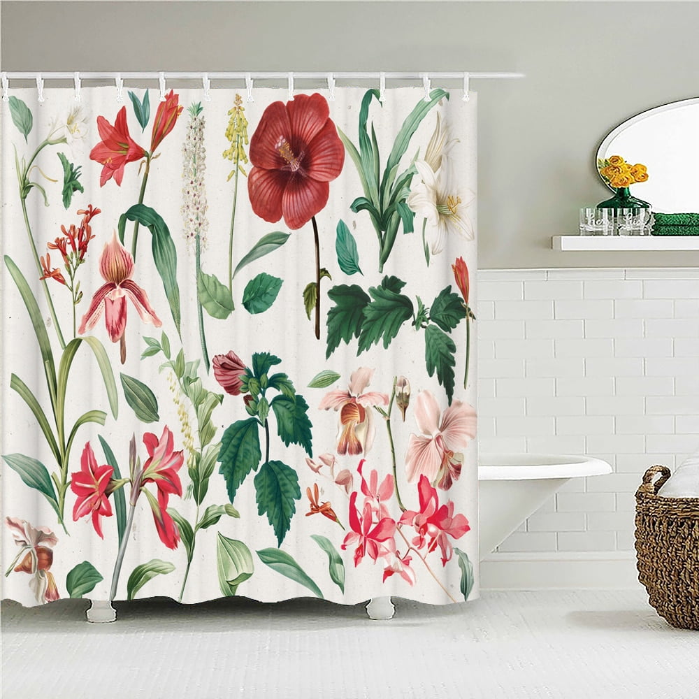 High QualityTropical Plant Flower Bird Fabric Shower Curtain Waterproof
