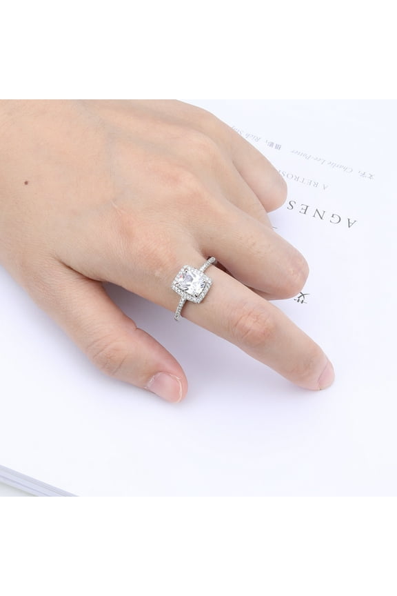 High Quatiy Simple Square Cut Green Blue Crystal Fashion Band 925 Sterling Silver Ring For Female 6 Color Fine Jewelry