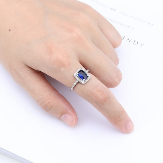 High Quatiy Simple Square Cut Green Blue Crystal Fashion Band 925 Sterling Silver Ring For Female 6 Color Fine Jewelry