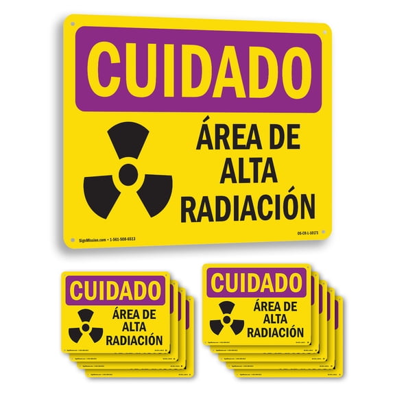 High Radiation Area Spanish OSHA Caution Radiation Aluminum Sign 10 Inch x 7 Inch - 10 Pack