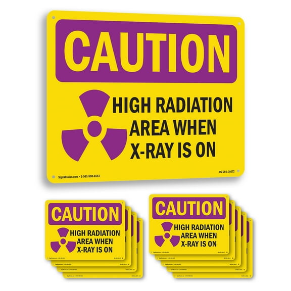 High Radiation Area X OSHA Caution Radiation Aluminum Sign 14 Inch x 10 Inch - 10 Pack