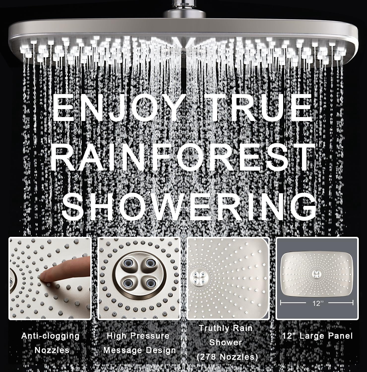 High Rain Shower Head: Upgrade Heads With Handheld Spray Combo Fixed Showerhead And 10 Sprays Head  Detachable Showerheads Built-in Magnetic Docking Power Jets