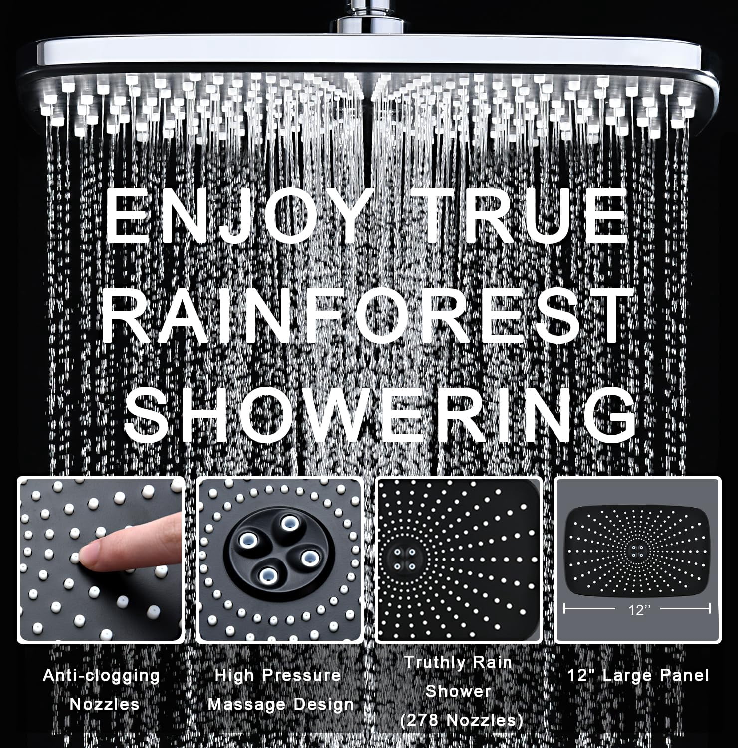 High Rain Shower Head: Upgrade Heads With Handheld Spray Combo Fixed Showerhead And 10 Sprays Head  Detachable Built-in Magnetic Docking Power Jets