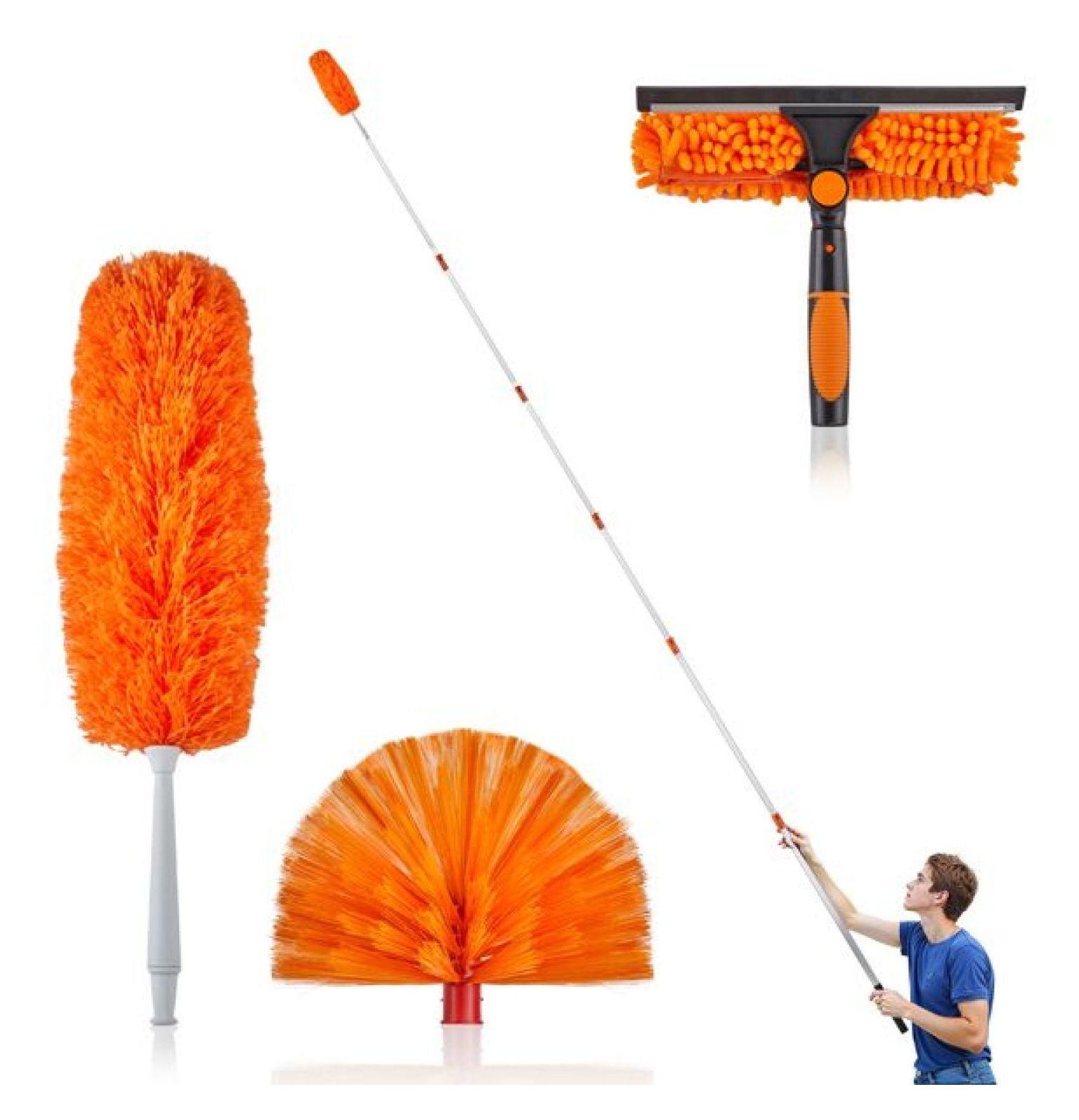 High Reach Duster Kit - 30ft Extendable Duster with Cobweb, Microfiber ...