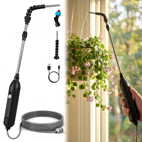 High Reach Electric Plant Waterer for Indoor Hanging Plants,Telescoping Indoor Water Sprayer Wand with Pump, 180 Adjustable Watering Nozzle High Flow Leakproof Design