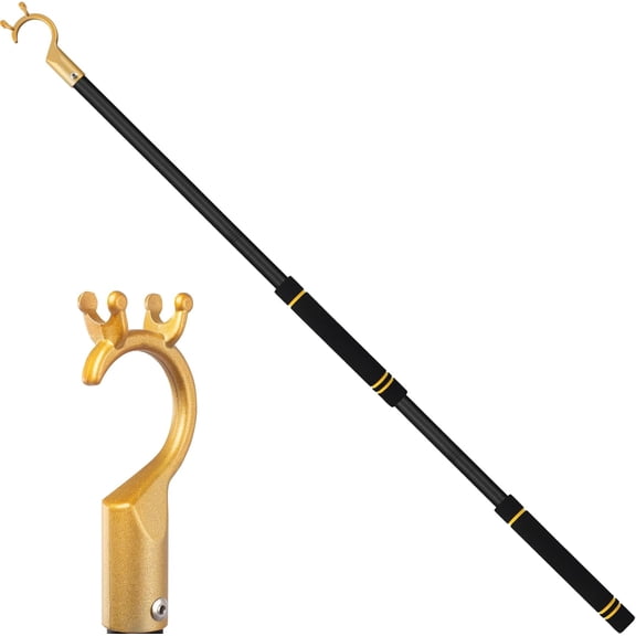 High Reach Garment Hook, 31" to 61" Clothing Hook Pole for Hanging Clothes Closet Bird Feeder Flowerpot Plants and Christmas Light Adjustment Extra Long with Sponge Handle (Yellow Head)