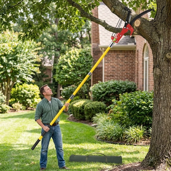 High-Reach Manual 30ft Tree Pruner Kit, Ideal for Tall Verges and Shrubberies, Utensil Convenient for Tree Shearing, Sharp-Edged Blade for Precision Cutting, Long Handle for Easy Maneuvering