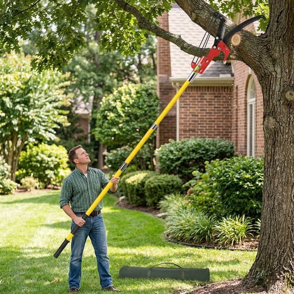 High-Reach Manual 30ft Tree Pruner Kit, Ideal for Tall Verges and Shrubberies, Utensil Convenient for Tree Shearing, Sharp-Edged Blade for Precision Cutting, Long Handle for Easy Maneuvering