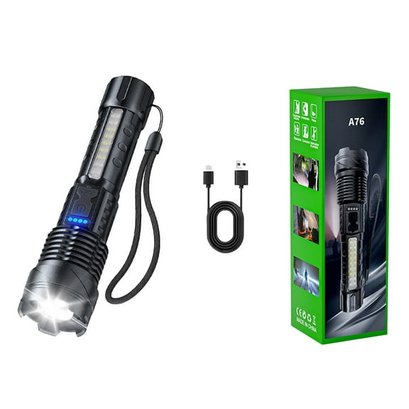 High Rechargeable Flashlights Multiple Lighting Modes Rechargeable Super Bright High Power Strobe Light Adjustable Flashlight LED Flashlight For Emergency With Warning Side Light