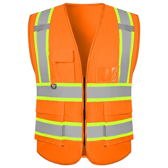 High Reflective Vest Class 2 Safety Vests with 5 Pockets Zipper High Visibility Construction Uniform Meets ANSI/ISEA