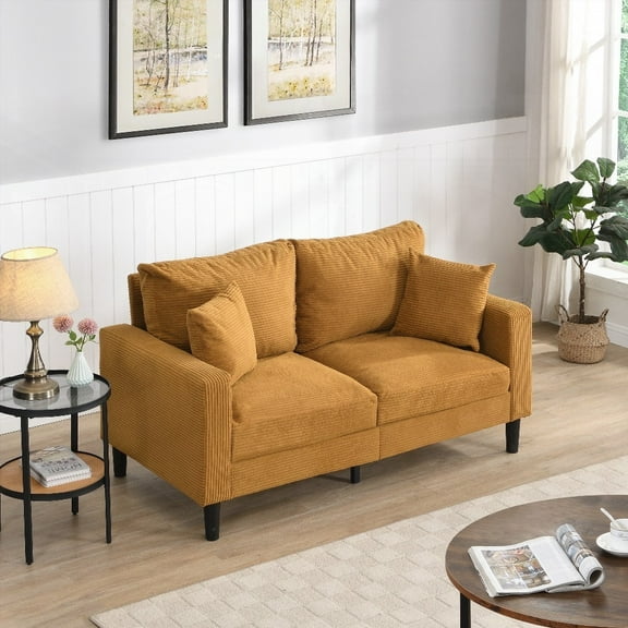 High Resilience 57" Loveseat Sofa with Wooden Frame, Small Space Saving, Orange