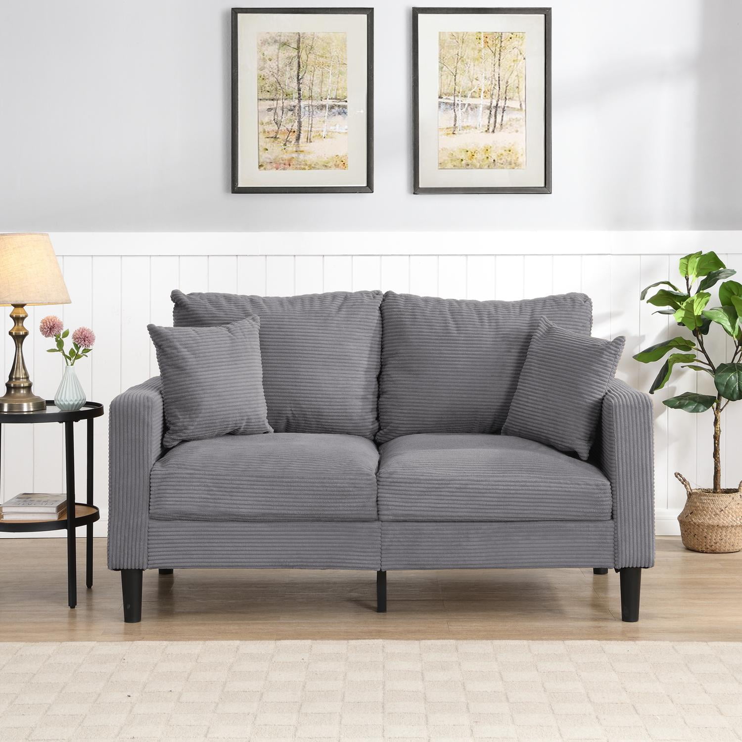 High Resilience Loveseat Sofa, Wooden Frame, Light Gray, 57.9 Inch Length, 78.1 lbs Weight, Corduroy Upholstery, 2-Seater, Modern Design for Small Living Room Bedroom Apartment Office