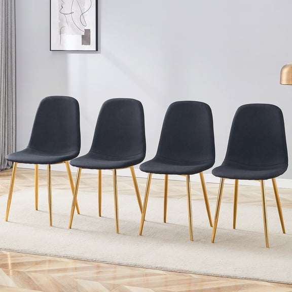 High Resilience Side Yard Chair Of 4 - Black , Golden Metal Leg, Spacious Outdoor Modern Barbecue Grilling Fun