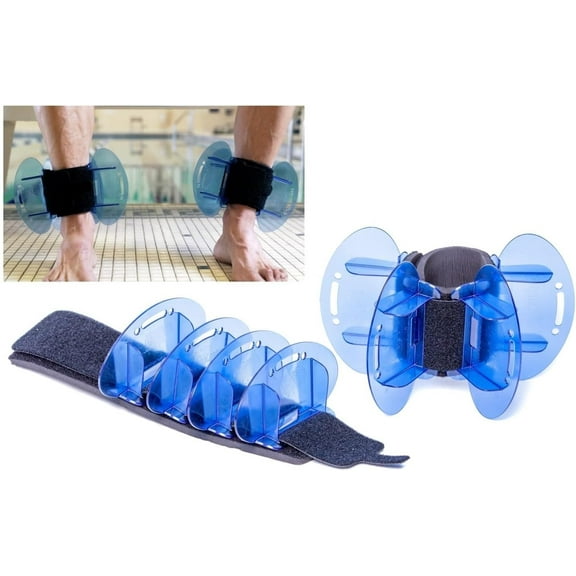 High Resistance Hybrid Aquatic Exercise Fin Set - Blue | Aquatic Cuffs | Quick Start Guide | Leg Water Weights | Strength & Swim Training | Exercise Equipment for Pools | Pair