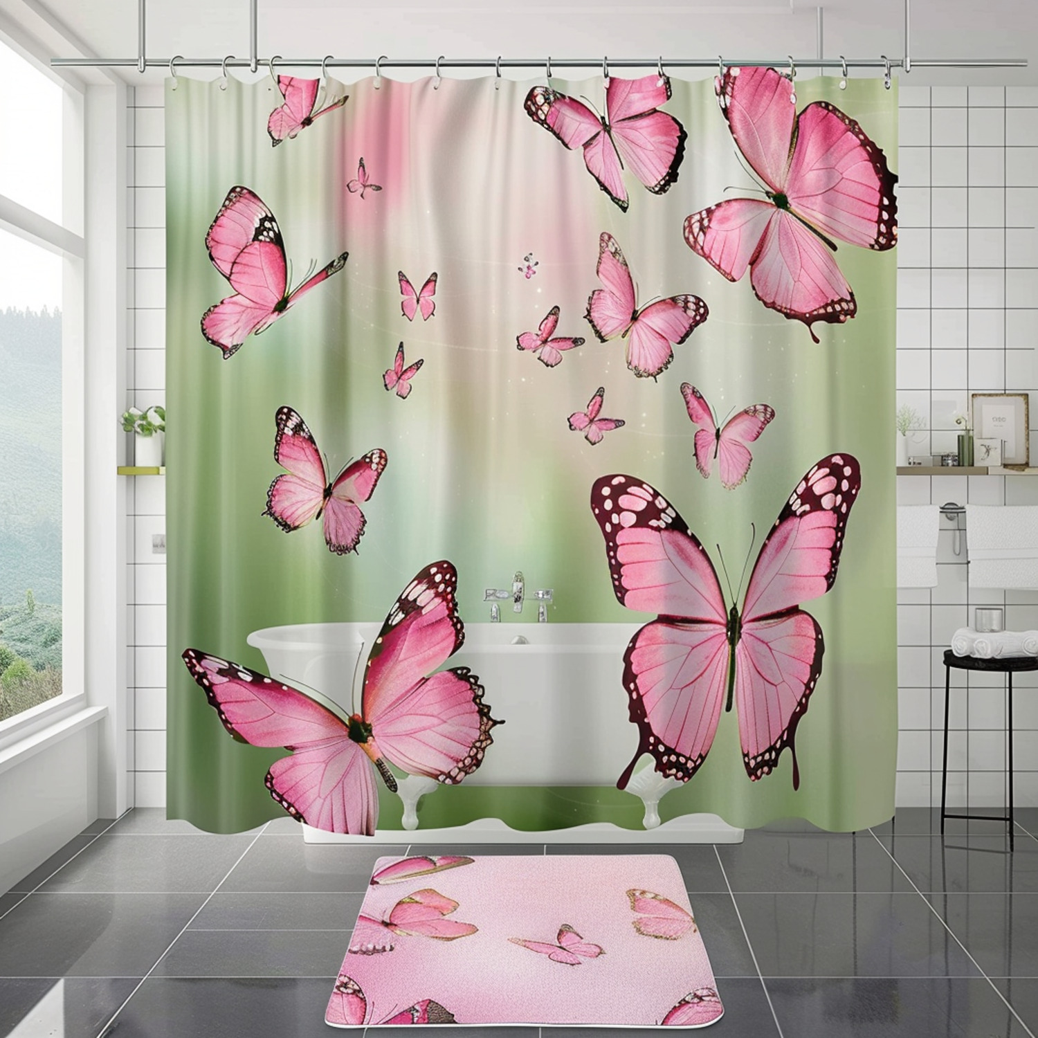 High-Resolution Hyperrealistic Pink Butterfly Bathroom Decor Set with ...