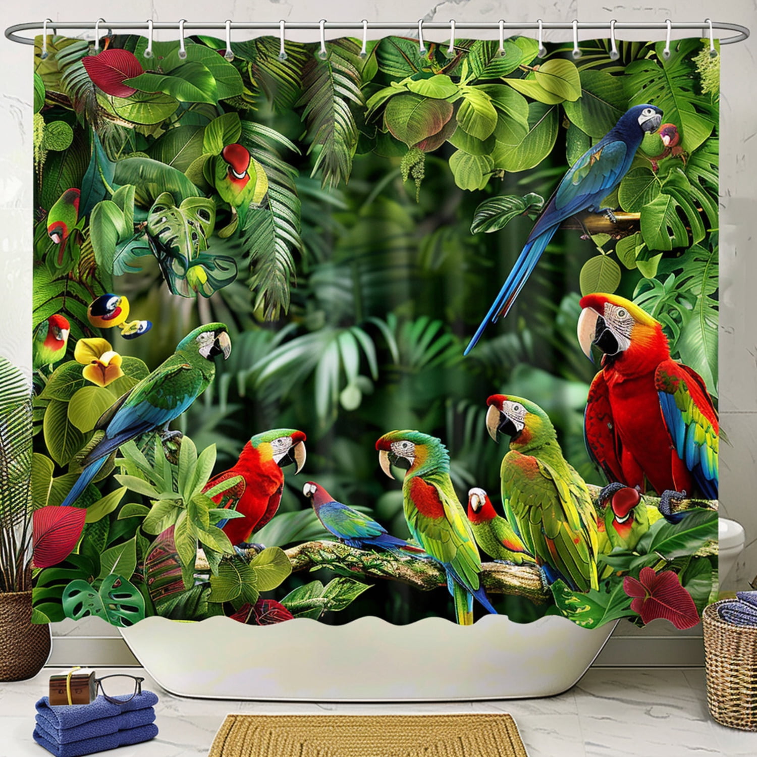 HighResolution Tropical Rainforest Shower Curtain with Colorful