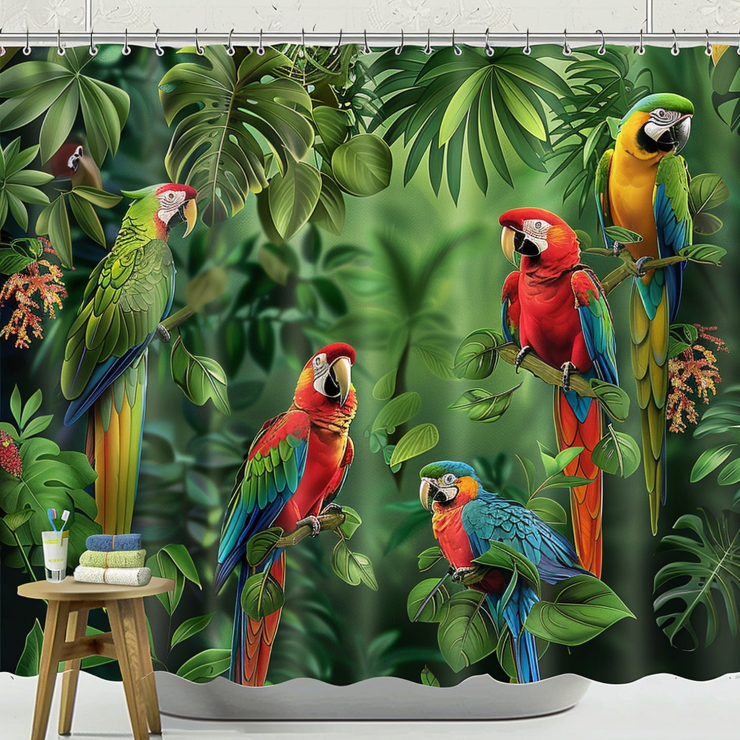 HighResolution Tropical Rainforest Shower Curtain with Lush Foliage
