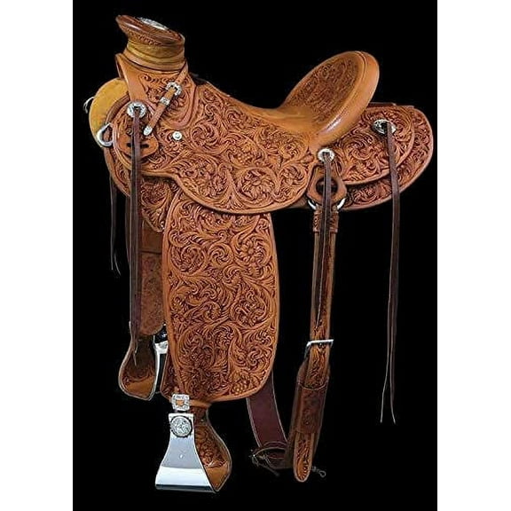 High Ride Leather Western Barrel Racing Trail Equestrian Horse Saddle 17'' inch seat Size Free Matching Leather Headstall, Breast Collar & Reins.