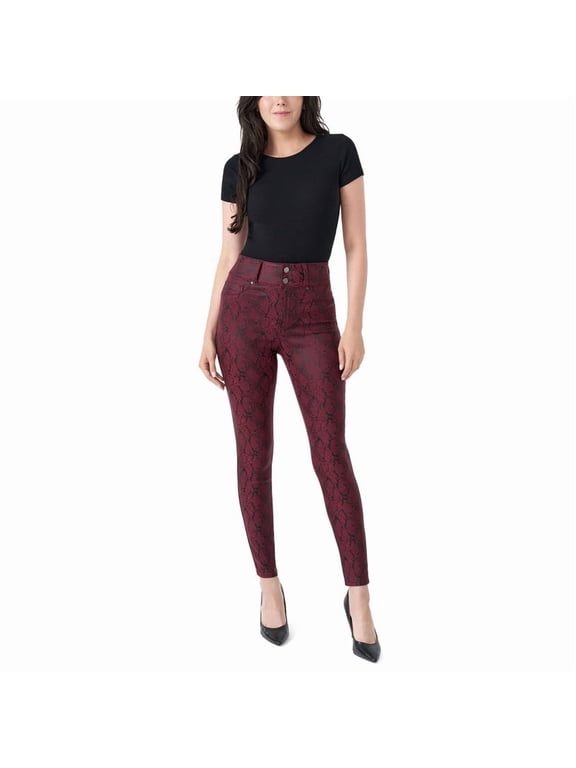 Women's High Rise Curvy Jean - Burgundy Snake Print