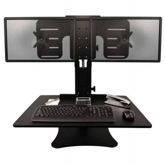High Rise Dual Monitor Sit-Stand Desk Converter, Black
