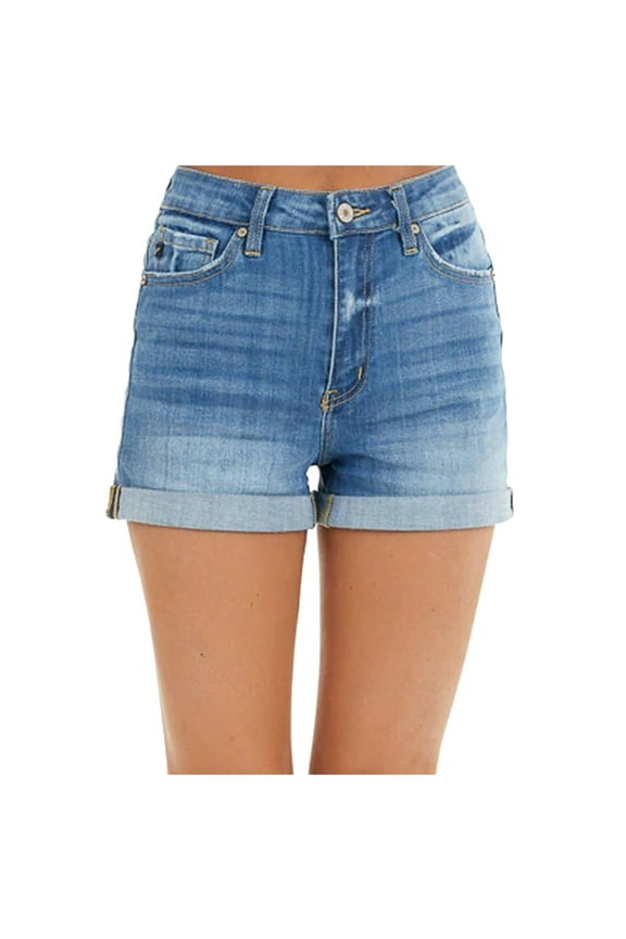 High Rise Jean Shorts for Women Casual Cuffed Denim Shorts Stretchy Folded Hem Straight Hot Short Jeans