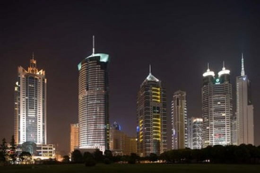 High Rise Office Towers and Skyscrapers Line Pudong Economic Zone Shanghai China Canvas Art - Paul Souders DanitaDelimont (36 x 25)