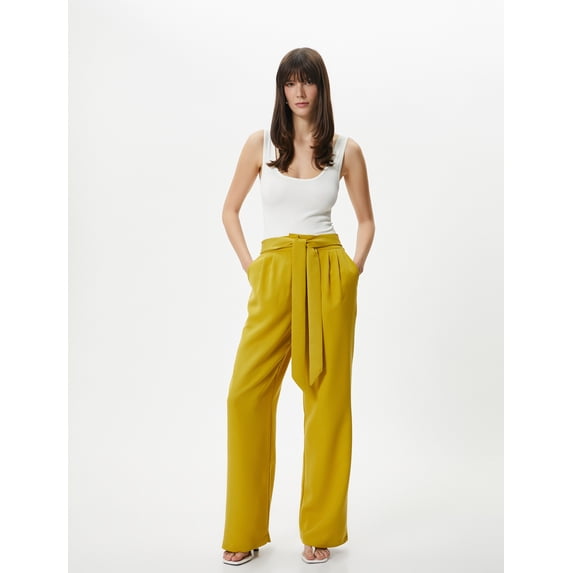 High Rise Pocket Detail Belted Wide Leg Trousers