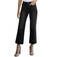 thumbnail image 1 of High Rise Slimming Jeans Washed Straight Leg Stretch Denim Pants Solid Color Elastic Waistband Button Zip Casual Trousers with Pockets, 1 of 9