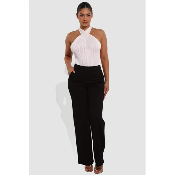High Rise Smoothing Pull On Straight Leg Pants - Black