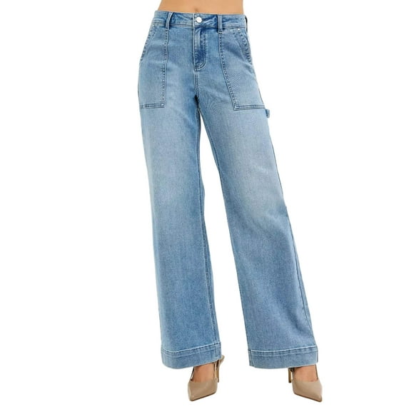High Rise Straight Leg Jeans with Front Pockets Plus Size