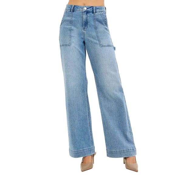 High Rise Straight Leg Jeans with Front Pockets Plus Size