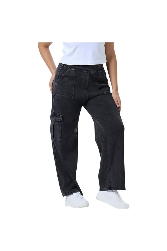 High Rise Wide Leg Cargo Pants for Women Fashion Multi-pockets Loose Straight Fit Midweight Trousers Streetwear (2XL, Dark Gray)