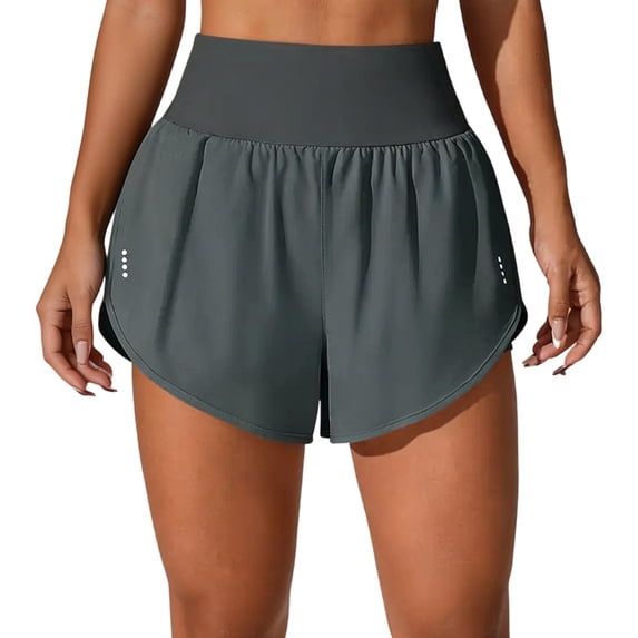 High Rise Women Exercise Shorts Double Layer Athletic Running Shorts with Inner Short for Gym Practice and Warm Weather