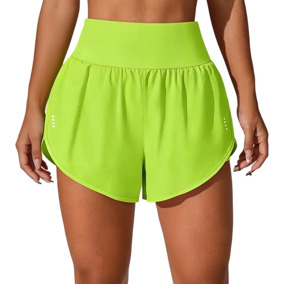 High Rise Women Exercise Shorts Double Layer Athletic Running Shorts with Inner Short for Gym Practice and Warm Weather